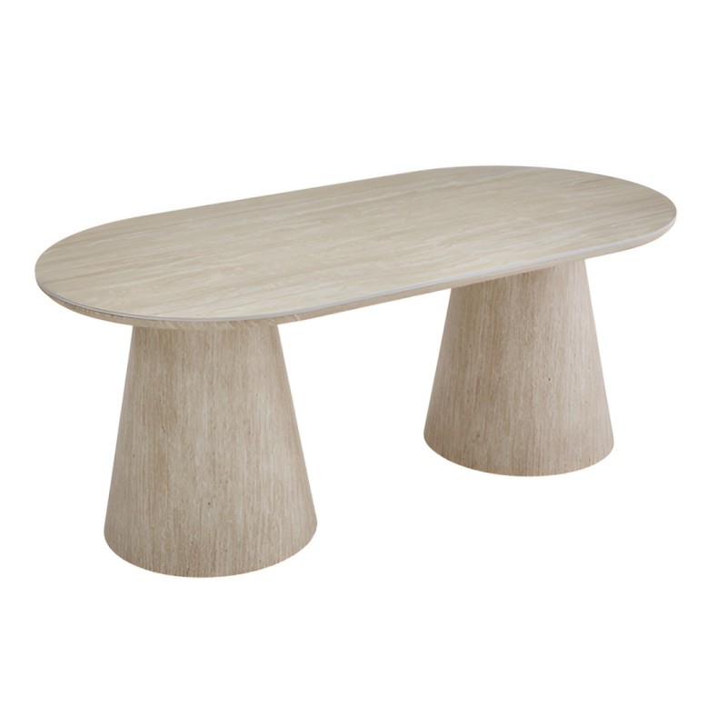 Masa dining Elvas, MDF, ceramica, aspect travertin, bej, L.200 cm, MIFU000240-SD
