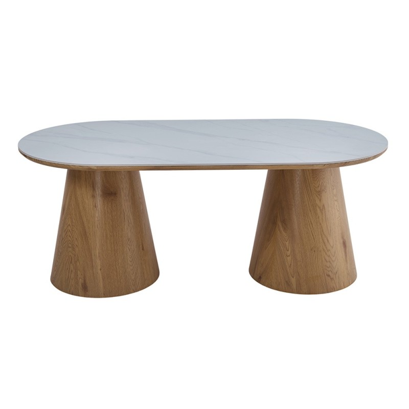 Masa dining Elvas, MDF, ceramica, aspect marmura, natural/alba, L.200 cm, MIFU000240-WH