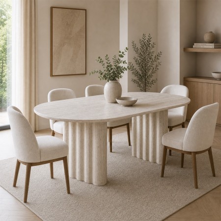 Masa dining Zafra, MDF, aspect travertin, bej, L.200 cm, MIFU000242-SD