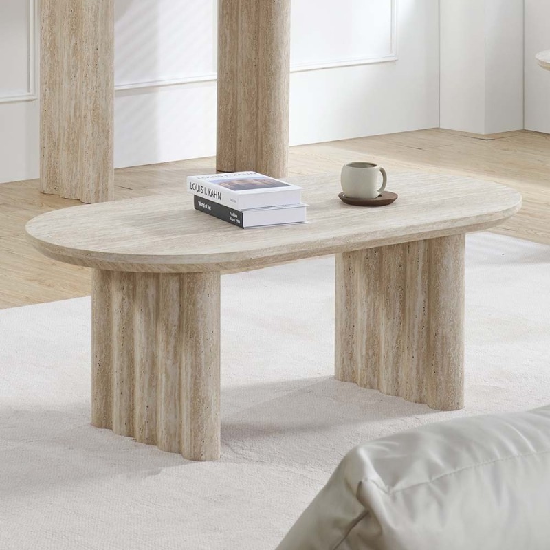 Masuta cafea Zafra, MDF, aspect travertin, bej, L.120 cm, MIFU000243-SD