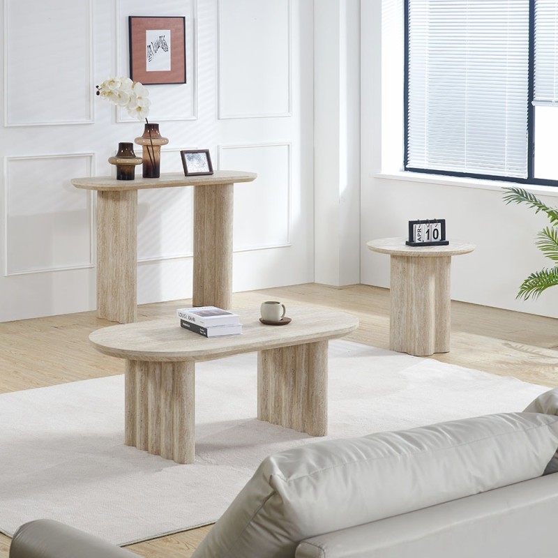 Masuta cafea Zafra, MDF, aspect travertin, bej, L.120 cm, MIFU000243-SD