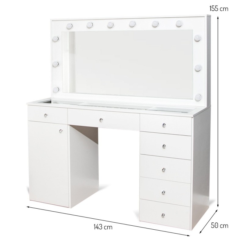 Masa toaleta Erice, MDF, sticla, alba, L.143 cm, MIFU000248-UN