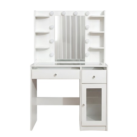 Masa toaleta Voss, MDF, sticla, alba, L.90 cm, MIFU000249-UN