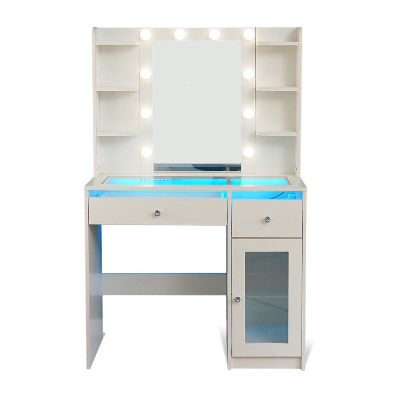 Masa toaleta Voss, MDF, sticla, alba, L.90 cm, MIFU000249-UN