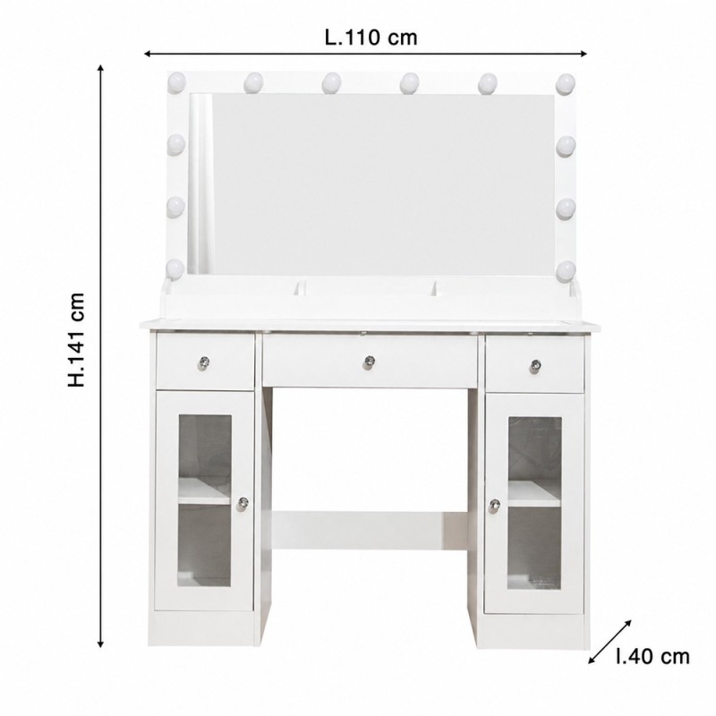Masa toaleta Fulda, MDF, sticla, alba, L.110 cm, MIFU000251-UN