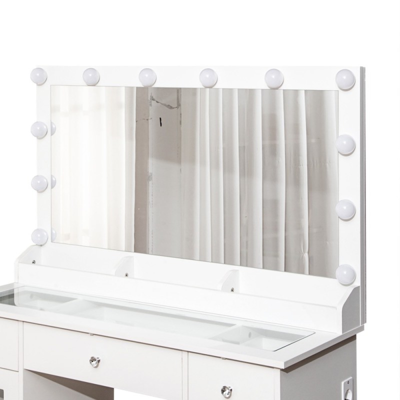Masa toaleta Fulda, MDF, sticla, alba, L.110 cm, MIFU000251-UN