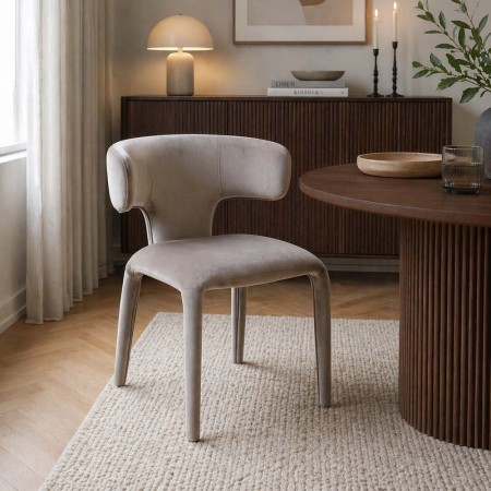 Scaun dining Matera, lemn, catifea, taupe, H.76 cm, MIFU000254-TP