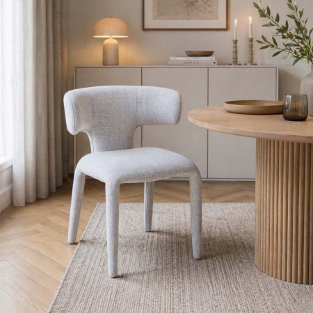 Scaun dining Matera, lemn, material textil, alb, H.76 cm, MIFU000254-WH