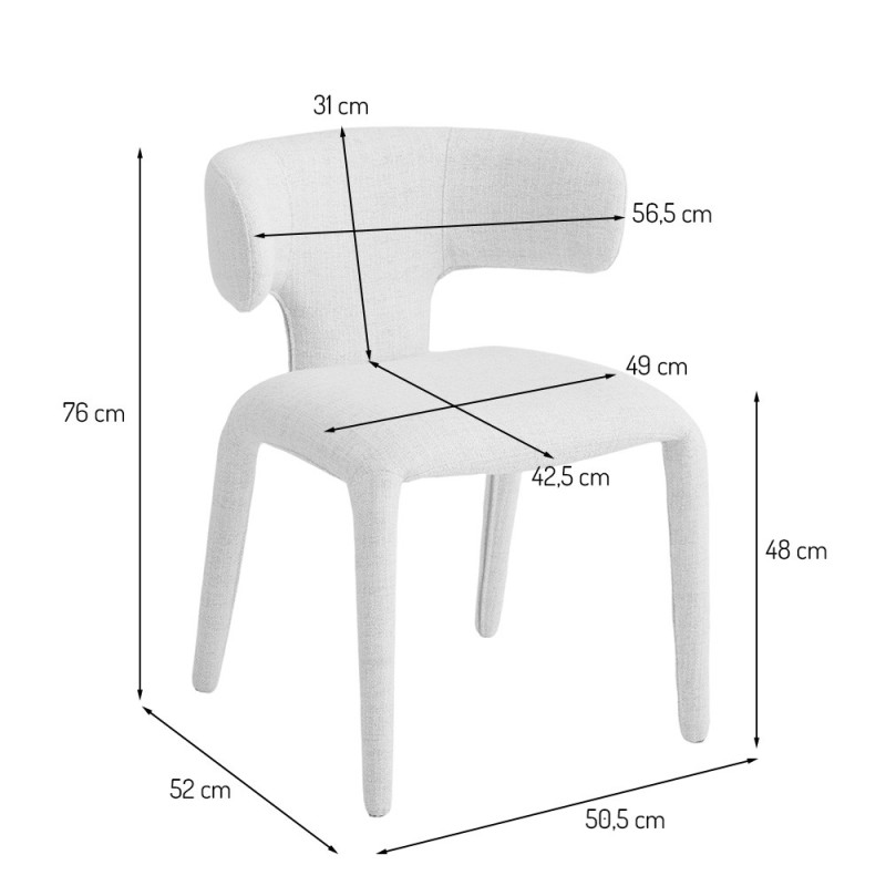 Scaun dining Matera, lemn, material textil, alb, H.76 cm, MIFU000254-WH