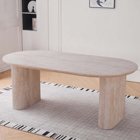 Masa dining Calais, MDF, aspect travertin, bej, L.200 cm, MIFU000256-BG