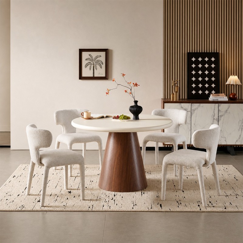 Masa dining Hagen, MDF, aspect ciment, maro/alb, D.120 cm, MIFU000258-WH