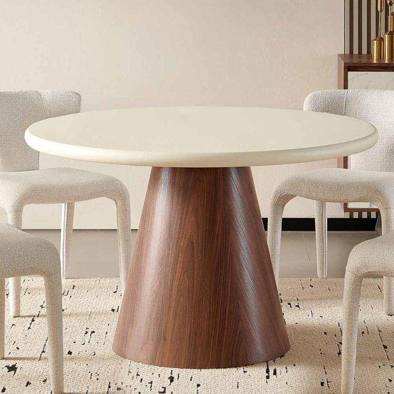 Masa dining Hagen, MDF, aspect ciment, maro/alb, D.120 cm, MIFU000258-WH