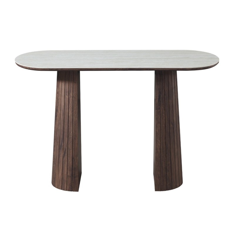Consola Zahara, MDF, ceramica, maro, aspect travertin, L.120 cm, MIFU000262-WALN