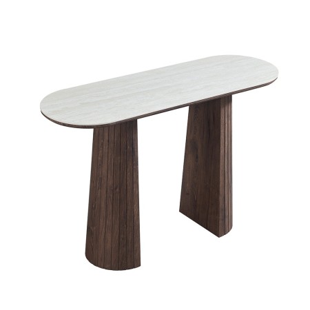Consola Zahara, MDF, ceramica, maro, aspect travertin, L.120 cm, MIFU000262-WALN