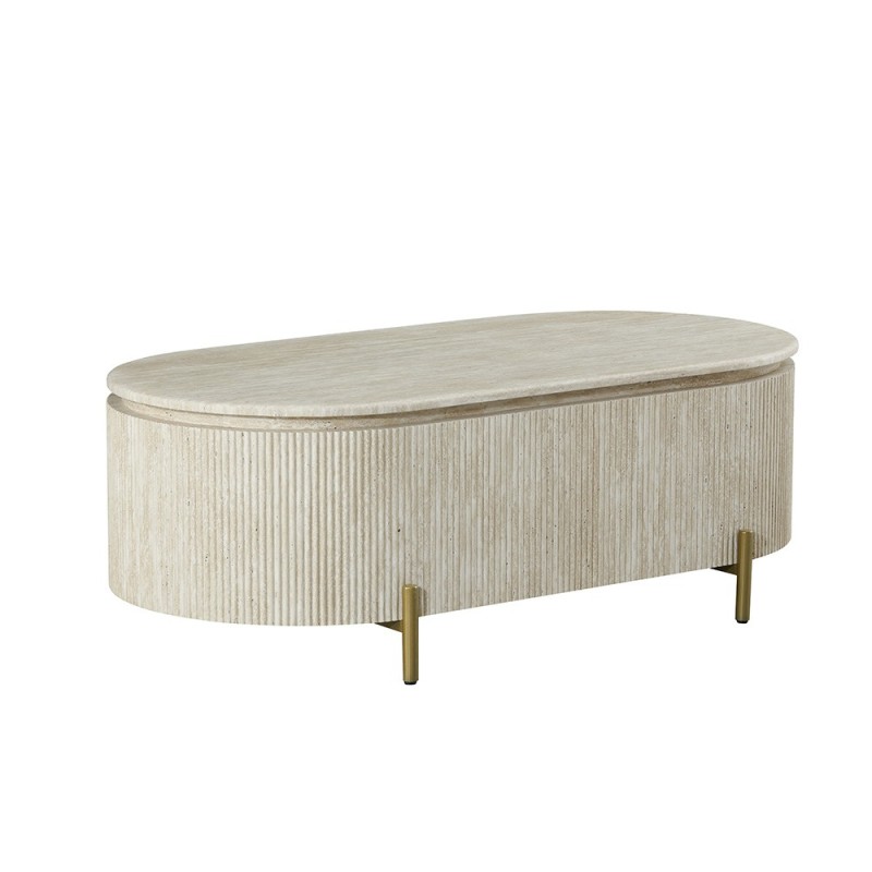 Masa de cafea Royan, metal, MDF, aspect travertin, L.130 cm,  MIFU000264-BG