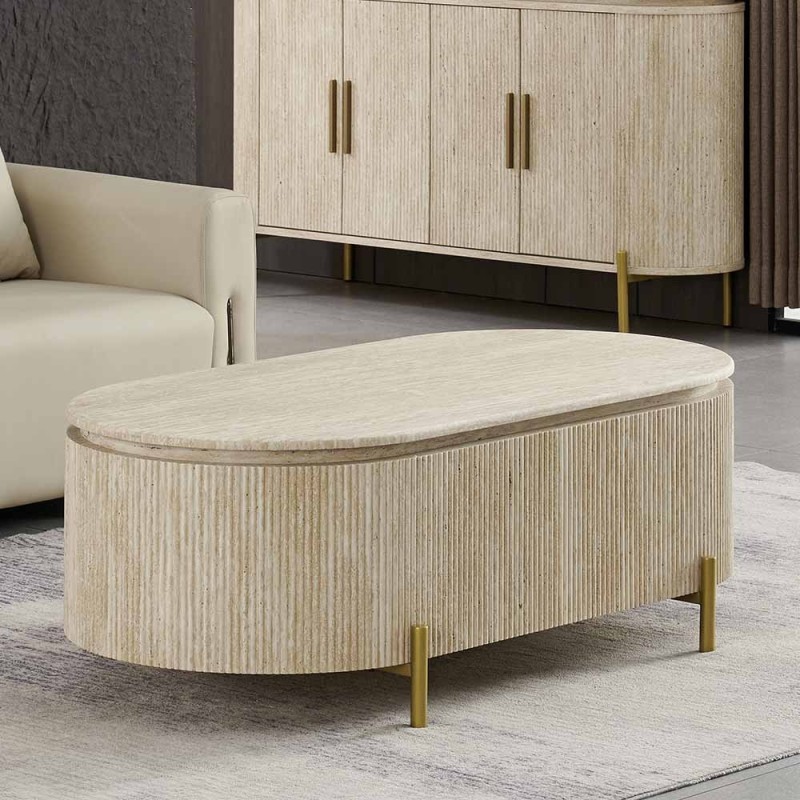 Masa de cafea Royan, metal, MDF, aspect travertin, L.130 cm,  MIFU000264-BG