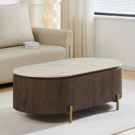 Masa de cafea Royan, metal, MDF, aspect nuc, L.130 cm, MIFU000264-WALN 