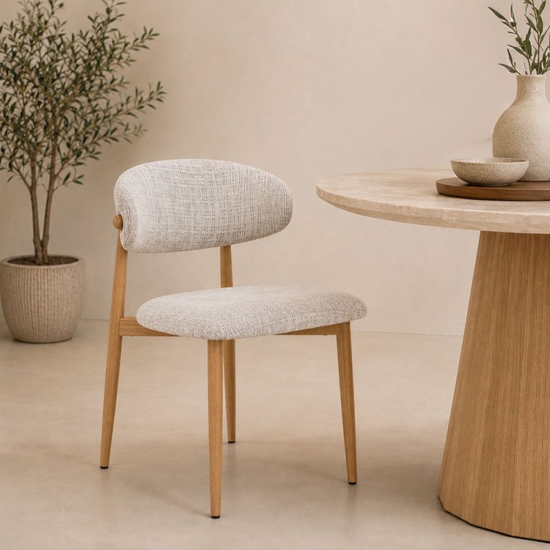 Scaun dining Vannes, metal, material textil, bej, H.76 cm, MIFU000265-BG