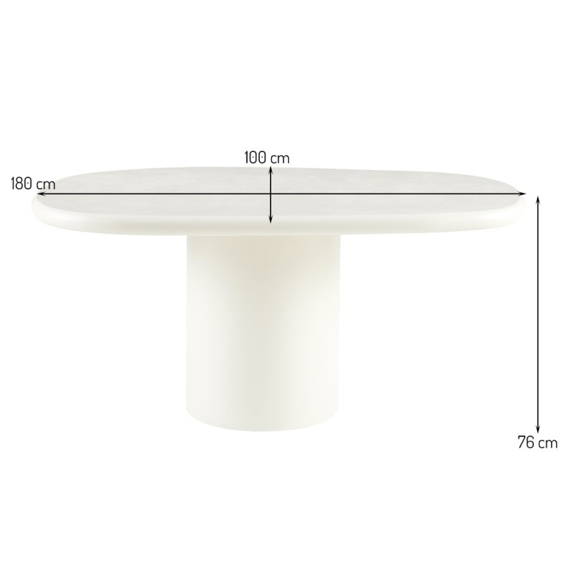 Masa dining Mestia, MDF, aspect ciment alb, L.180 cm, MIFU000276-WH