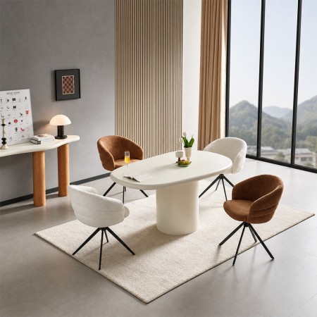 Masa dining Mestia, MDF, aspect ciment alb, L.180 cm, MIFU000276-WH