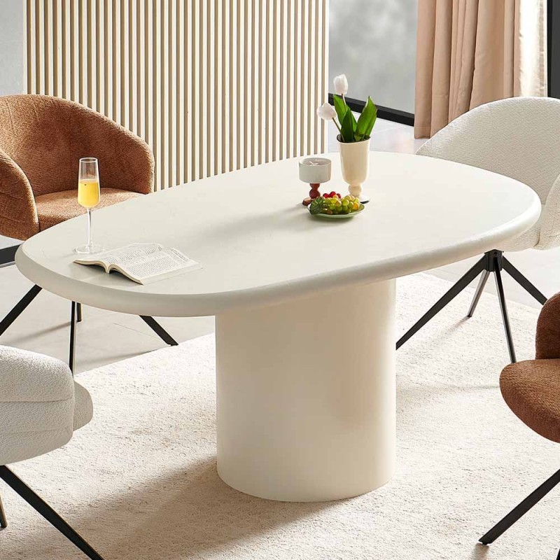 Masa dining Mestia, MDF, aspect ciment alb, L.180 cm, MIFU000276-WH