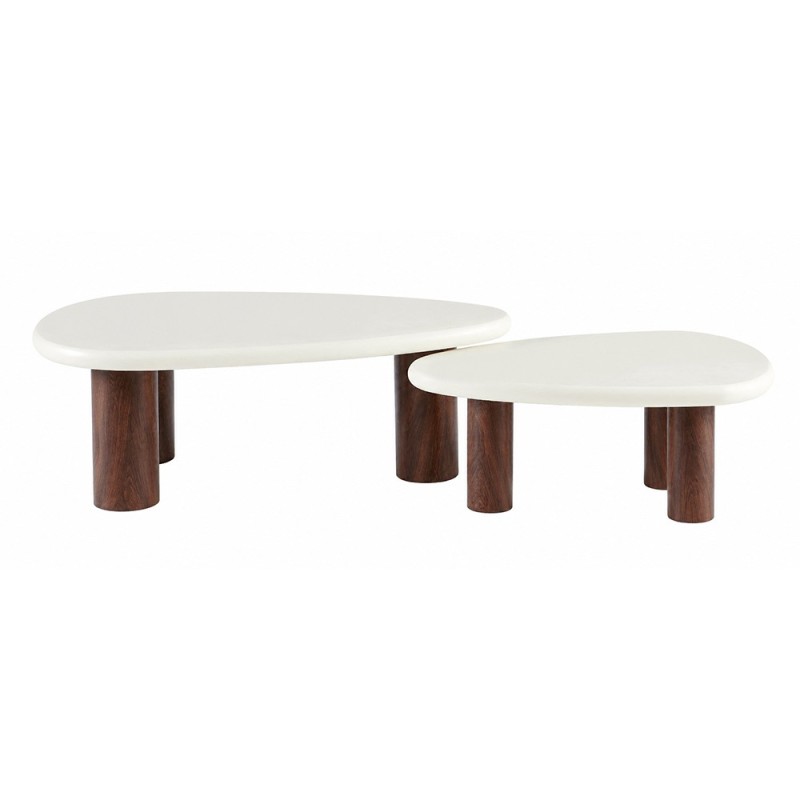 Set 2 masute de cafea Hagen, MDF, aspect microciment, maro/alb, L.85/120 cm, MIFU000277-WH