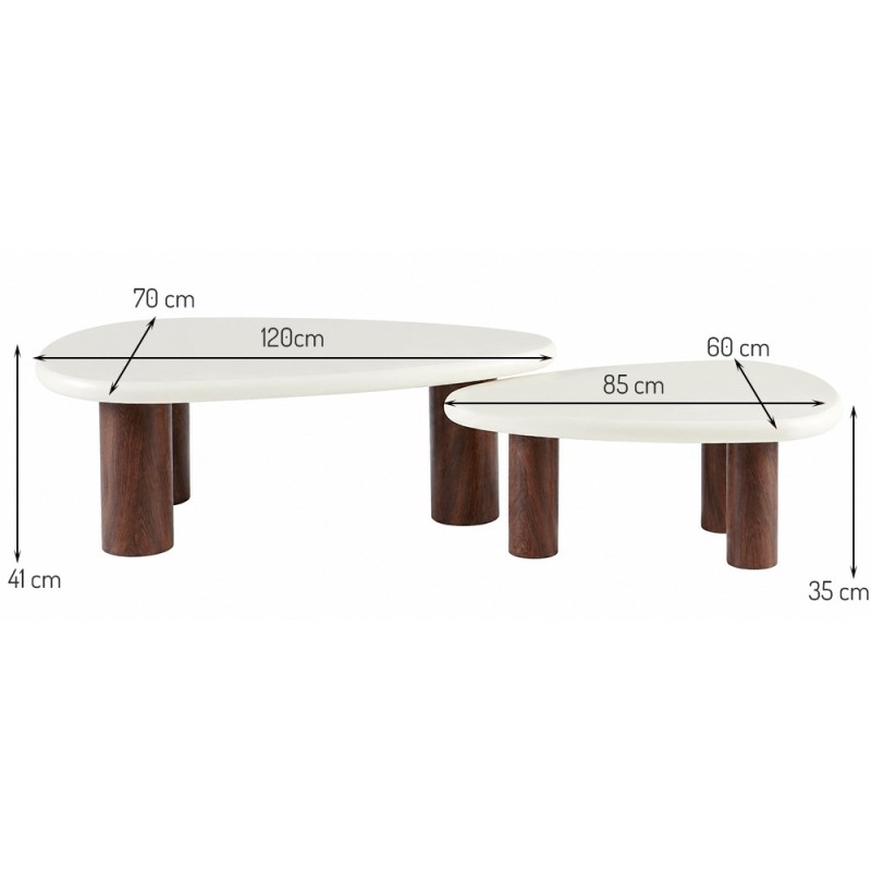 Set 2 masute de cafea Hagen, MDF, aspect microciment, maro/alb, L.85/120 cm, MIFU000277-WH