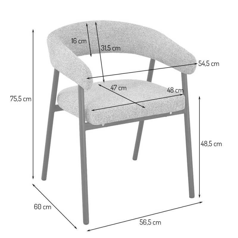 Scaun dining Trevi, metal, poliester, bej, H.75 cm, MIFU000278-WALN