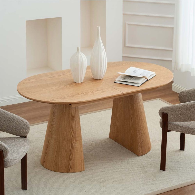 Masa dining extensibila Furnas, MDF, furnir de stejar, L.160/200 cm, MIFU000279-WOOD