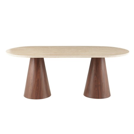 Masa dining Hamar, MDF, ceramica, aspect nuc, bej/maro, L.200 cm, MIFU000281-WALN
