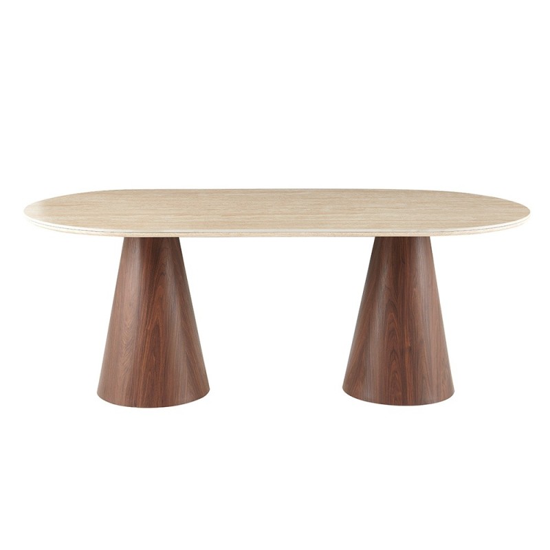 Masa dining Hamar, MDF, ceramica, aspect nuc, bej/maro, L.200 cm, MIFU000281-WALN