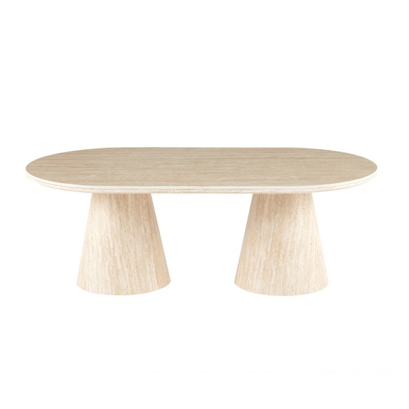 Masa de cafea Hamar, MDF, ceramica, aspect travertin, bej, L.130 cm, MIFU000282-SD
