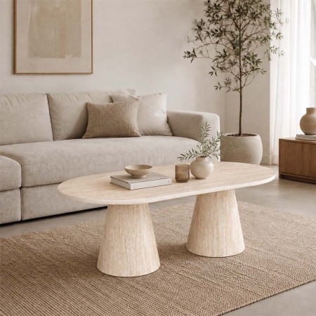 Masa de cafea Hamar, MDF, ceramica, aspect travertin, bej, L.130 cm, MIFU000282-SD