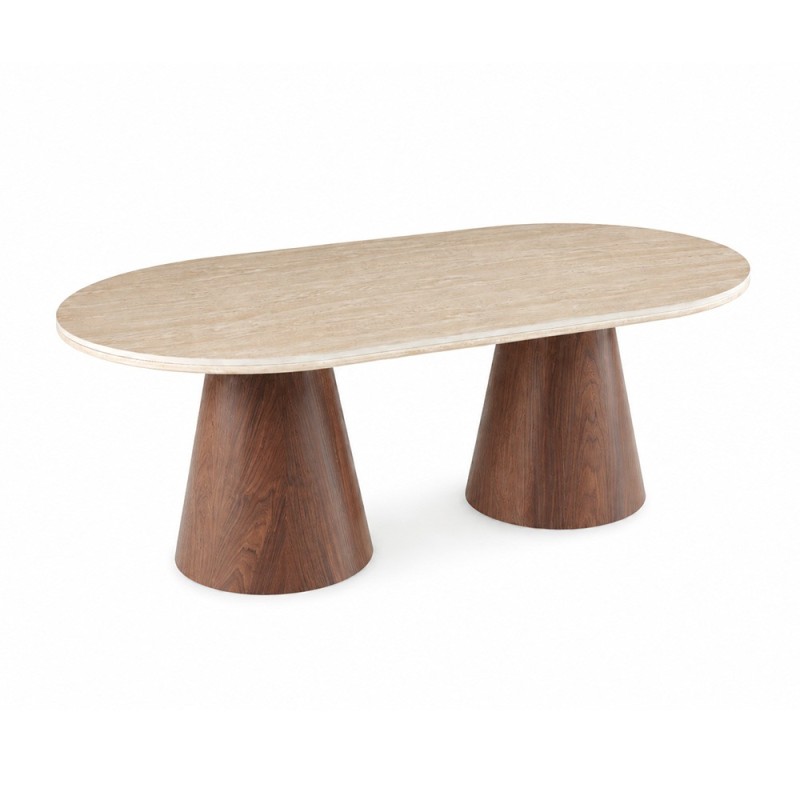 Masa de cafea Hamar, MDF, ceramica, aspect nuc, bej/maro, L.130 cm, MIFU000282-WALN