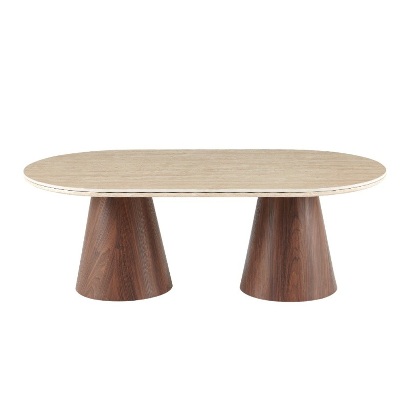 Masa de cafea Hamar, MDF, ceramica, aspect nuc, bej/maro, L.130 cm, MIFU000282-WALN