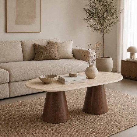 Masa de cafea Hamar, MDF, ceramica, aspect nuc, bej/maro, L.130 cm, MIFU000282-WALN