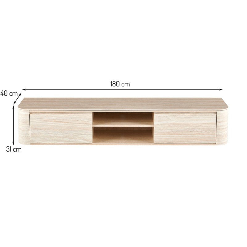Comoda TV Fermo, MDF, ceramica, aspect travertin, bej, L.180 cm, MIFU000283-BG