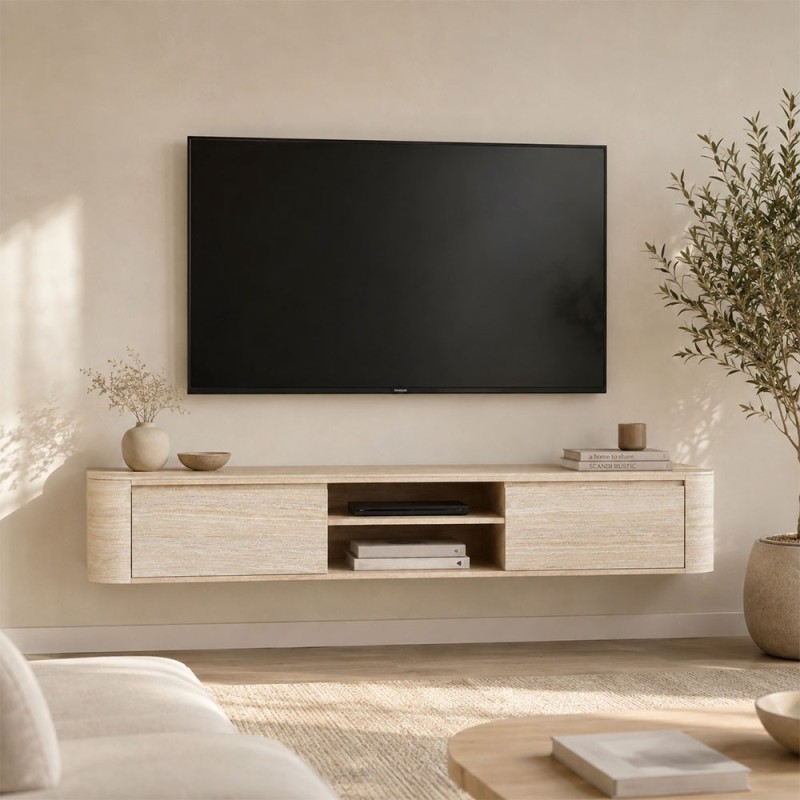 Comoda TV Fermo, MDF, ceramica, aspect travertin, bej, L.180 cm, MIFU000283-BG