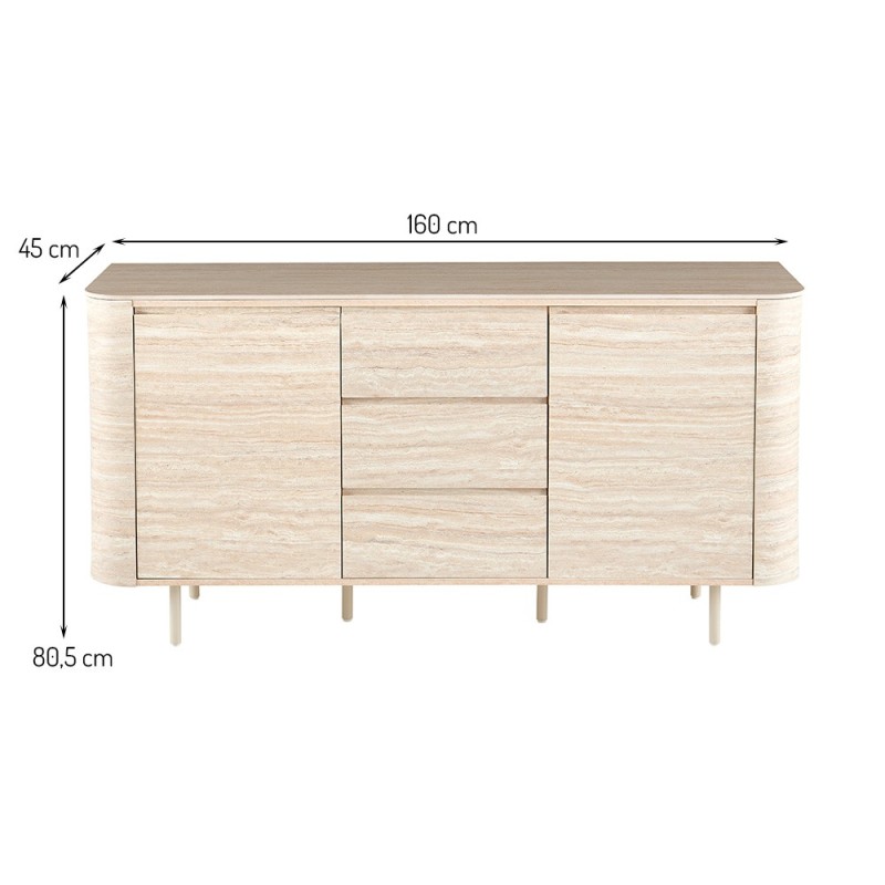 Comoda Fermo, MDF, ceramica, aspect travertin, bej, L.160 cm, MIFU000284-BG