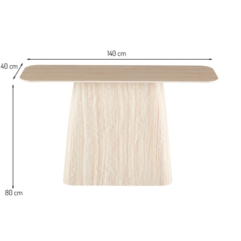 Consola Fermo, MDF, ceramica, aspect travertin, bej, L.140 cm, MIFU000285-BG