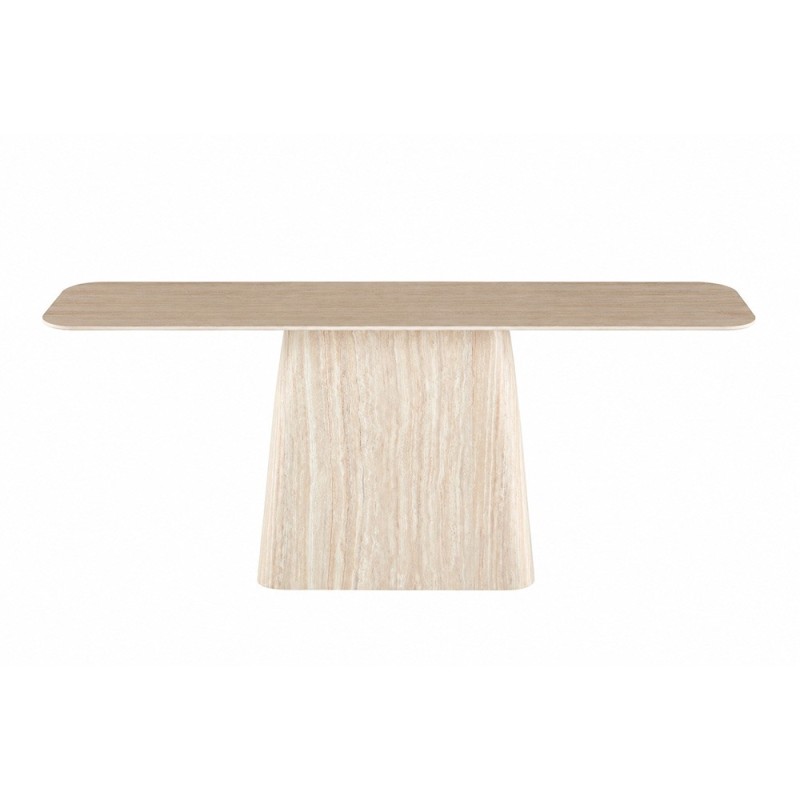 Masa dining Fermo, MDF, ceramica, aspect travertin, bej, L.180 cm, MIFU000286-BG