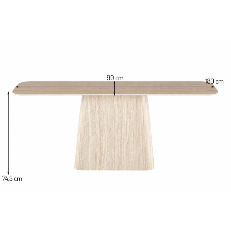 Masa dining Fermo, MDF, ceramica, aspect travertin, bej, L.180 cm, MIFU000286-BG