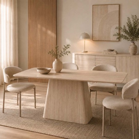 Masa dining Fermo, MDF, ceramica, aspect travertin, bej, L.180 cm, MIFU000286-BG