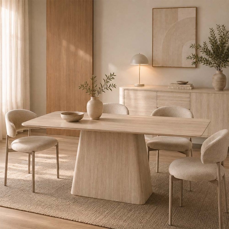 Masa dining Fermo, MDF, ceramica, aspect travertin, bej, L.180 cm, MIFU000286-BG