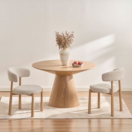 Scaun dining Durres, metal, poliester, bej/stejar, H.80 cm, MIFU000290-SD