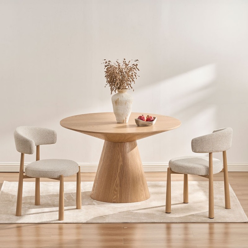 Scaun dining Durres, metal, poliester, bej/stejar, H.80 cm, MIFU000290-SD