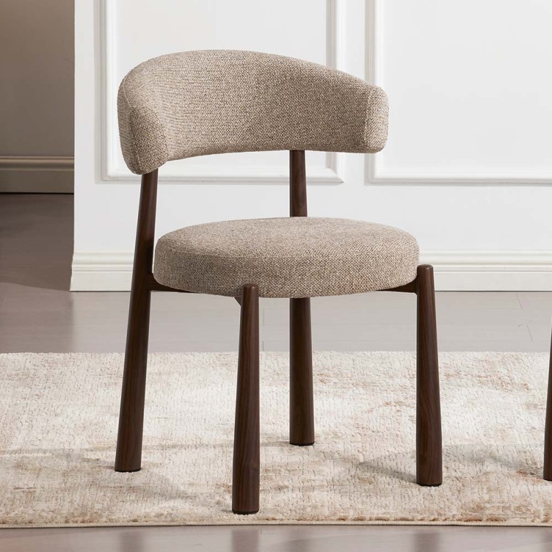 Scaun dining Durres, metal, poliester, bej/nuc, H.80 cm, MIFU000290-WALN