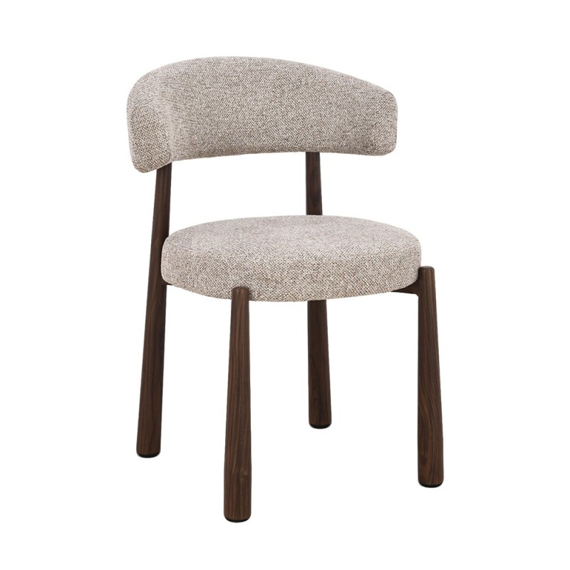 Scaun dining Durres, metal, poliester, bej/nuc, H.80 cm, MIFU000290-WALN