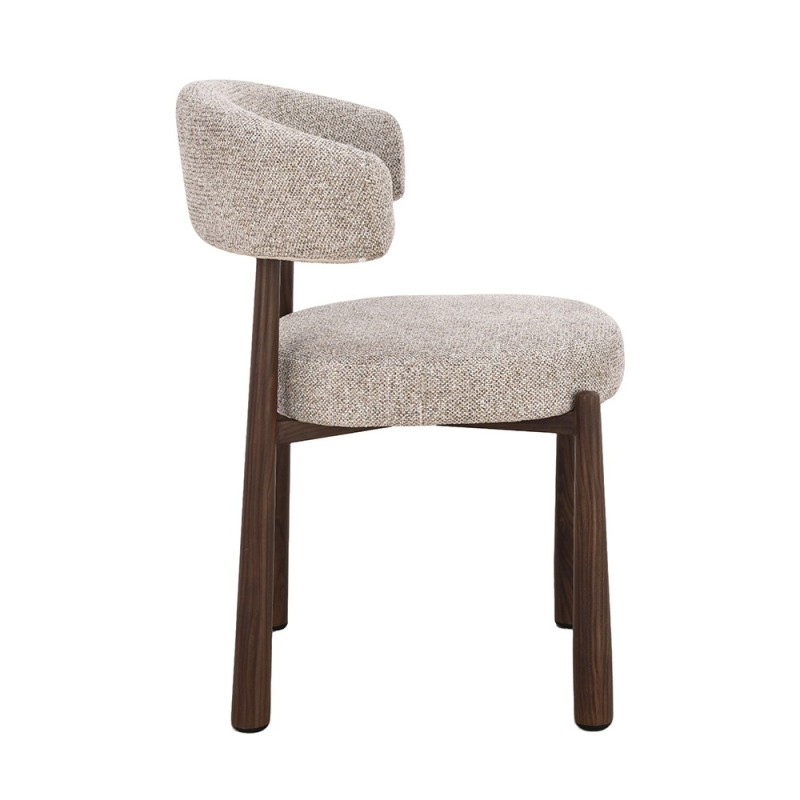 Scaun dining Durres, metal, poliester, bej/nuc, H.80 cm, MIFU000290-WALN