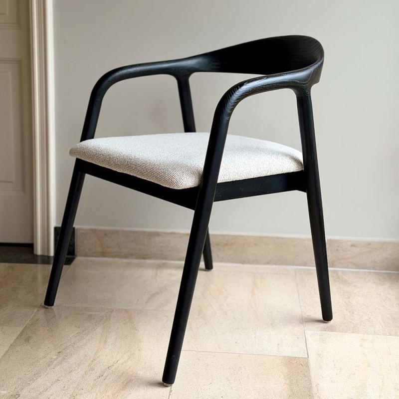 Scaun dining Segovia, lemn de frasin, material textil, negru, H.74 cm, MIFU000295-BK